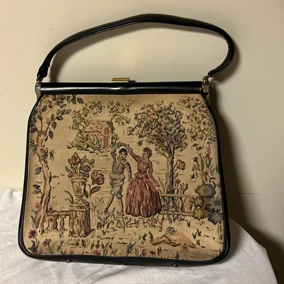 Vintage double-sided tapestry purse, man and woman dancing in a garden - Picture 9 of 9